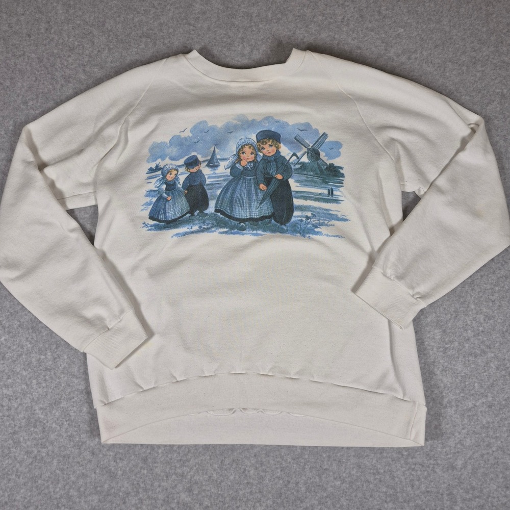 Vintage K-Brand Sweatshirt Unisex Large White 80s Dutch Children Made in USA